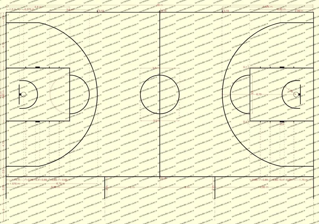 Баскетбольное поле разметка площадки. Баскетбольная площадка разметка 28 на 15. Basketball площадка Razmer. Ширина линий разметки баскетбольной площадки.