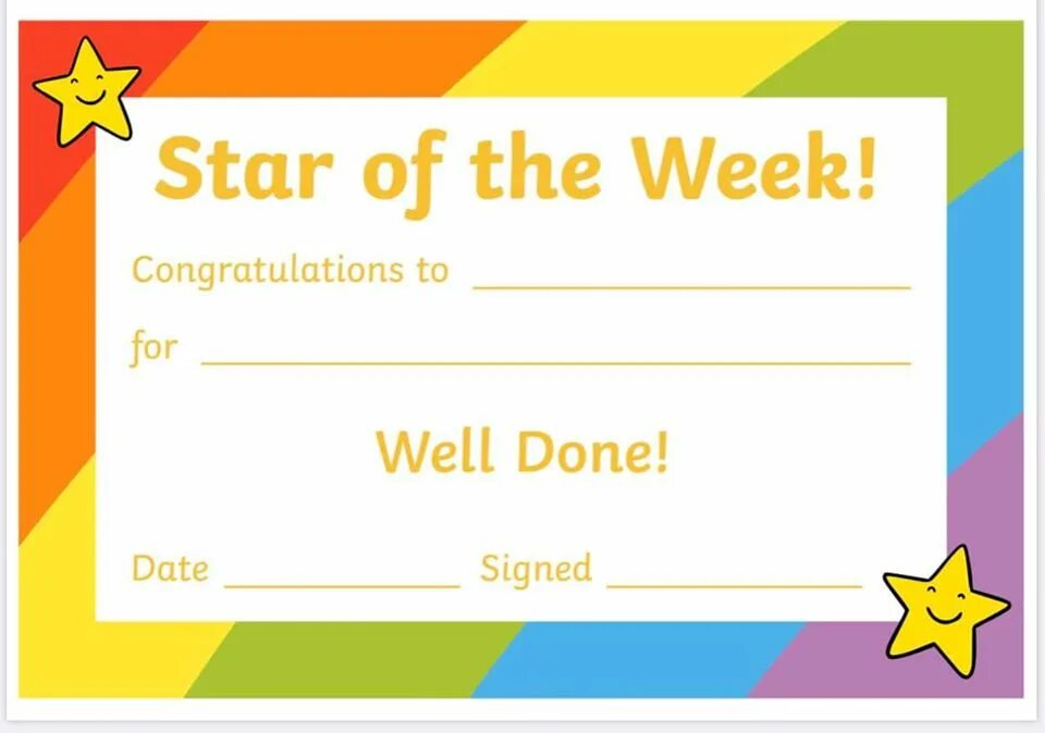 Star of the week. Star of the week Certificate шаблон. Star of the week Award.