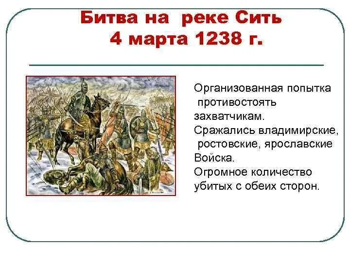 На реке сити русское войско разбило монголов. Битва на реке сить — 1238 г..