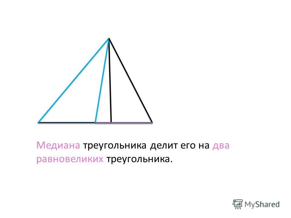 Делит ли медиана треугольника пополам. Медиана делит на 2 равновеликих треугольника. Медиана делит треугольник на два равновеликих. Равновеликие треугольники и Медиана. Медиана треугольника делит.