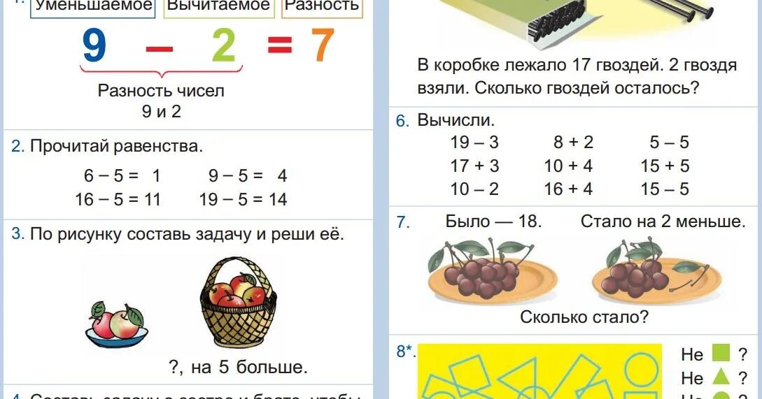 Задачи на уменьшаемое вычитаемое и разность 1 класс. Разность чисел 1 класс математика. Уменьшаемое вычитаемое разность 1 класс задания. Математике 1 класс задания. X 8 8 3 класс математика