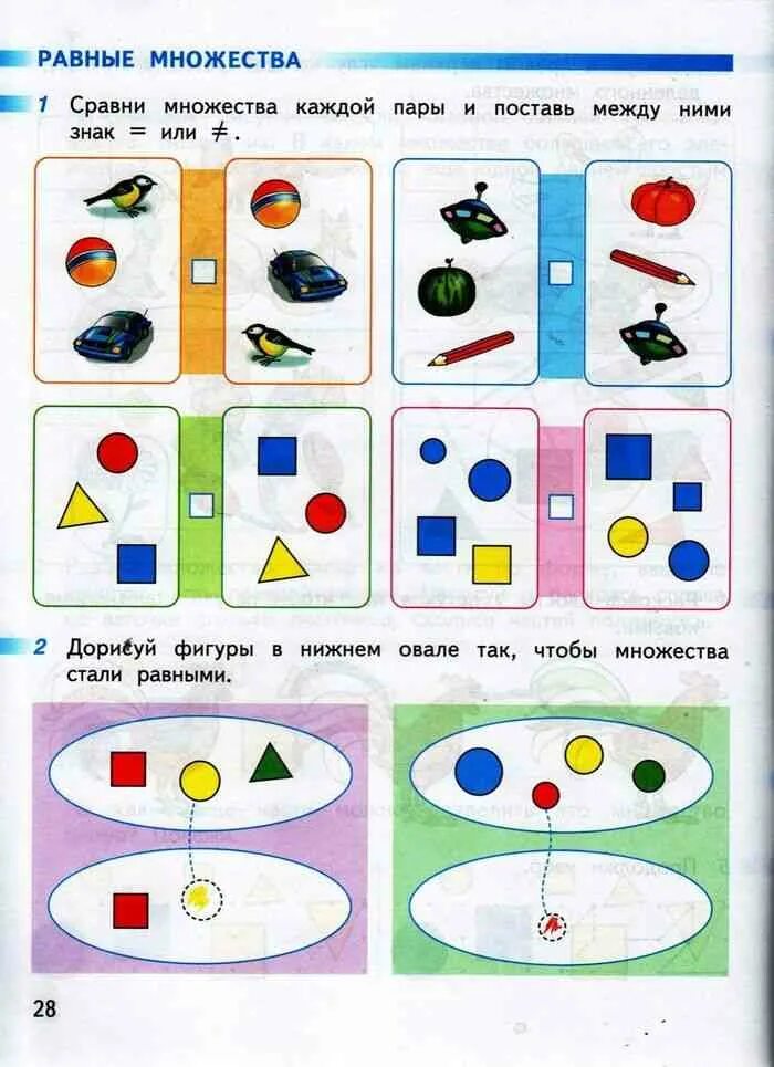 Множества в первом классе. Задания на множества. Элементы множества. Задания на сравнение множества предметов.