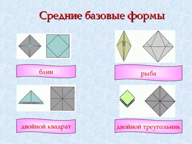 Базовые формы. Базовые формы оригами. Средние базовые формы. Базовая форма блинчик