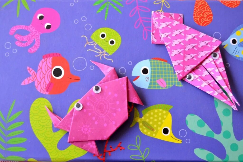 Оригами морской. Поделка из бумаги подводной мир. Поделка рыба из бумаги. Аппликация морские обитатели. Бумажная рыбка.