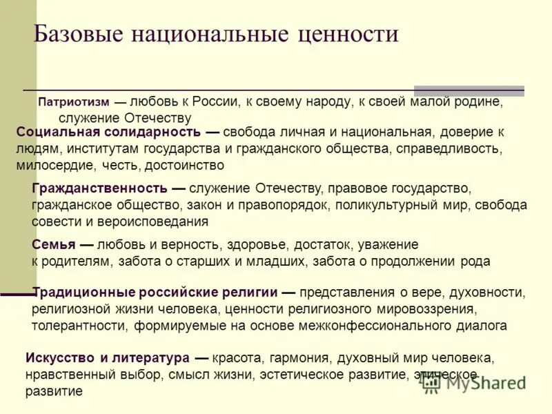 Итоги национальные ценности