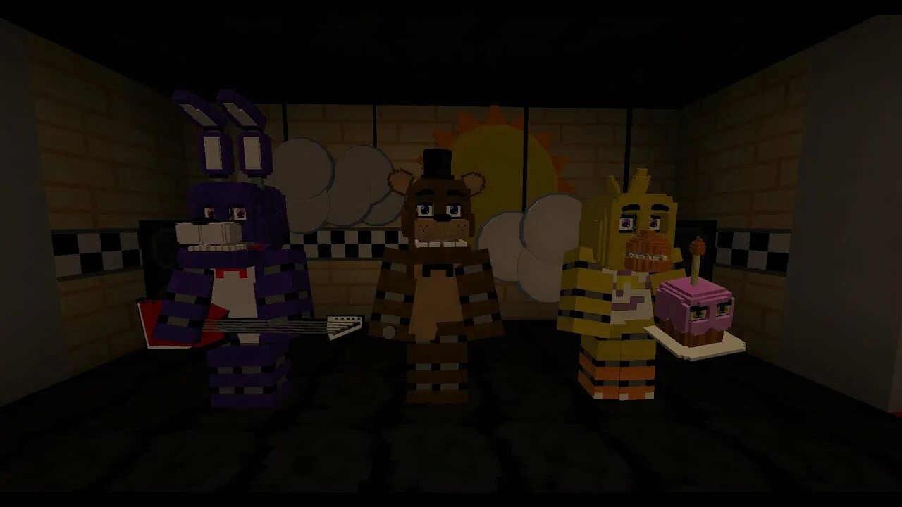 Скачай мод на фнаф 1 карту. Minecraft фнаф1. FNAF 1 В МАЙНКРАФТЕ. ФНАФ майнкрафт. Сцена ФНАФ майнкрафт.