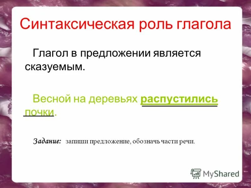 синтаксическая функция глагола