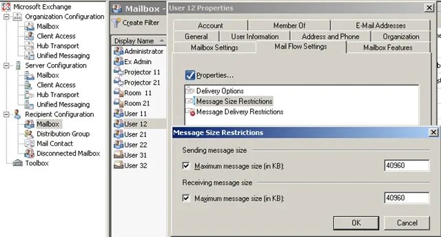 Message size limit. Exchange server message size limits. exchange gui. mailbox size limit exceeded перевод. 100gb mailbox exchange.