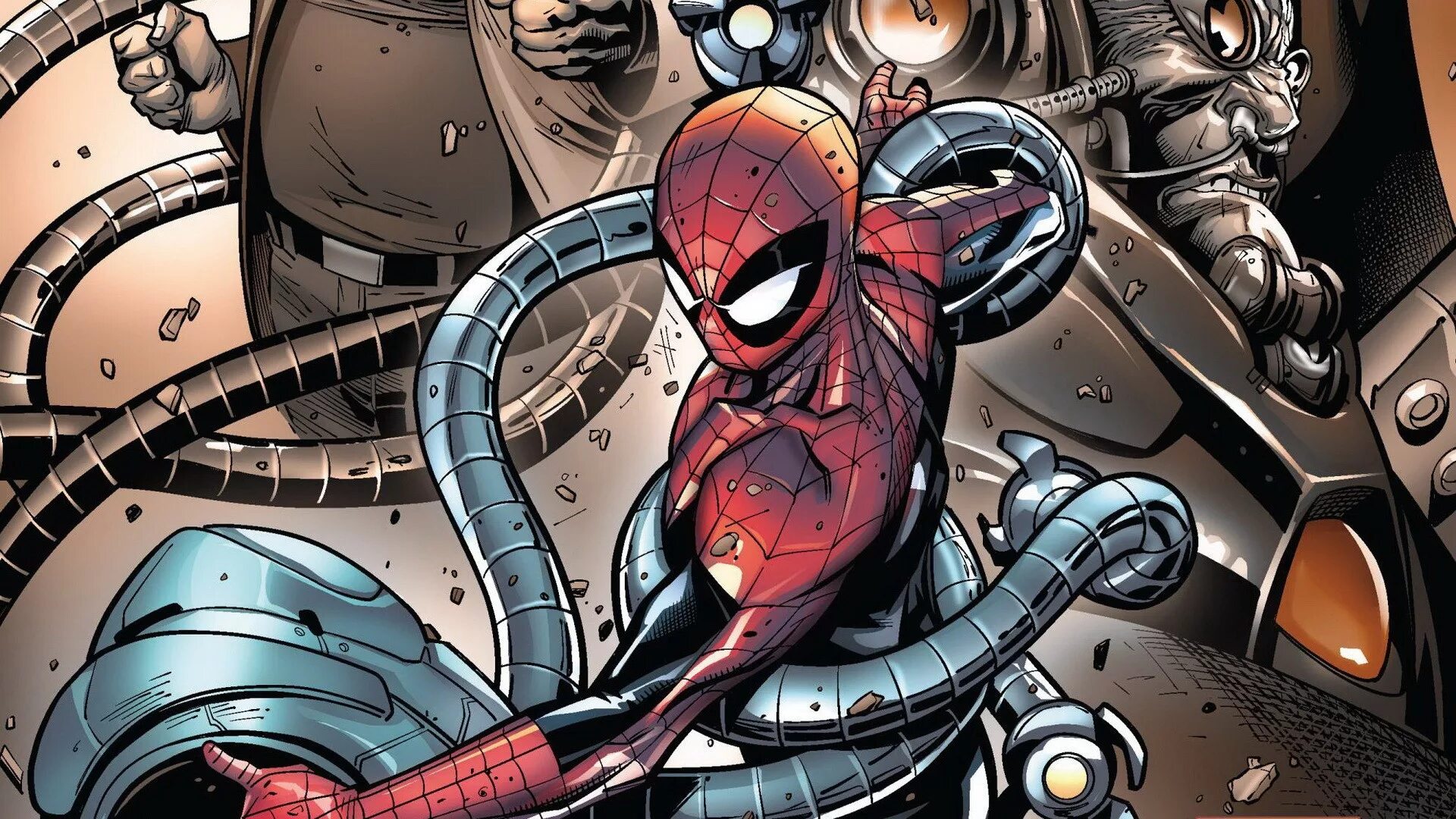 Комиксы человек паук. Зловещая шестёрка Марвел. Комиксы Марвел Spider man. Спайдер Мэн комикс. Доктор осьминог Мультивселенная.