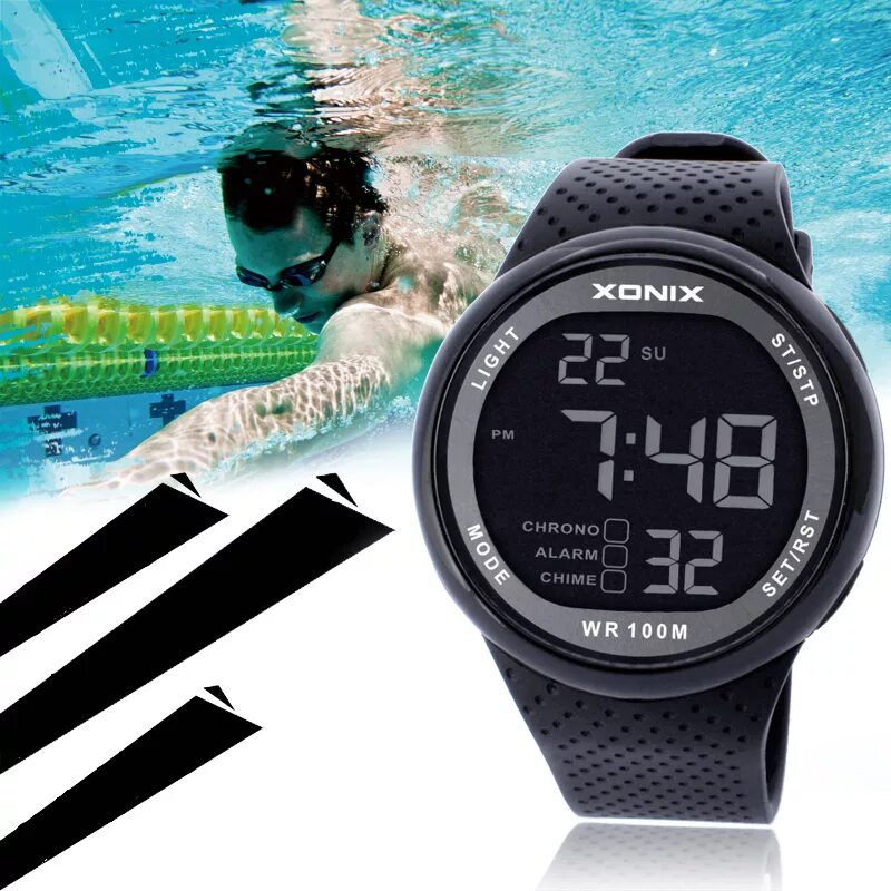 Водонепроницаемые часы для плавания. Часы Xonix 100m. Часы спортивные мужские водонепроницаемые Xonix. Часы для подводного плавания. Электронные часы для плавания.