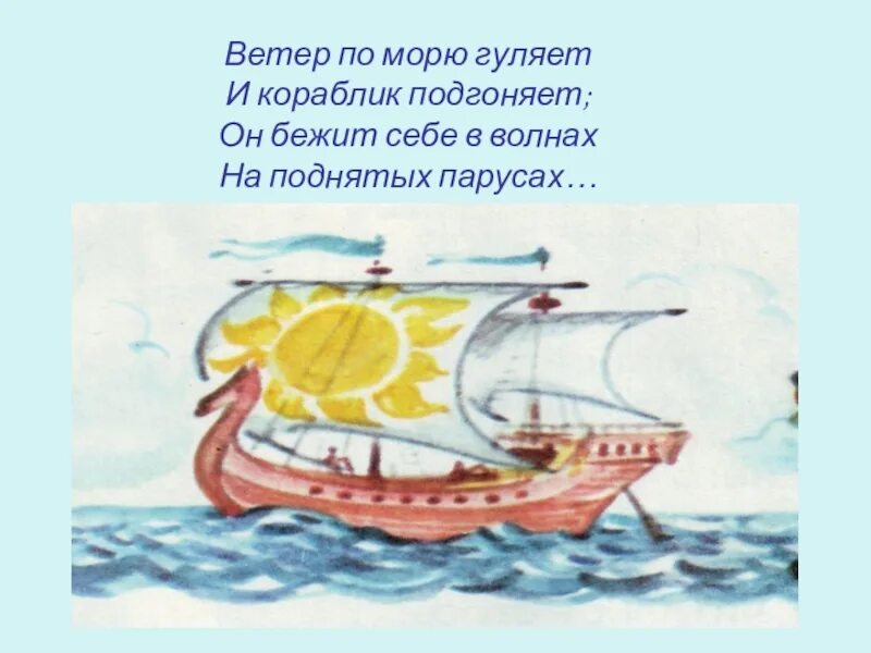 Стих Пушкина ветер по морю гуляет. Ветер по морю гуляет иллюстрация. Ветер по морю гуляет и кораблик подгоняет. Корабль по морю гуляет.