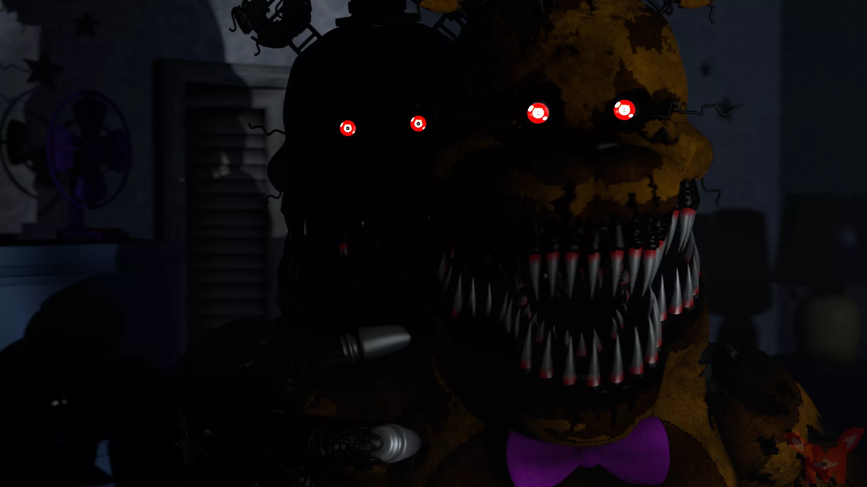 Как выглядит кошмарный. Fnaf 4 nightmare fredbear. кошмарный фредбер черный. кошмарный фредбер чёрный скример.