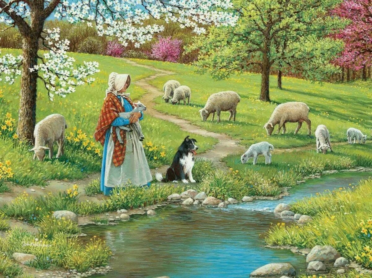 Художник Джон Слоан картины. Пастушка с овечками. Пастушка у ручья. Пастушка и Овечка живопись. Seasons 2020