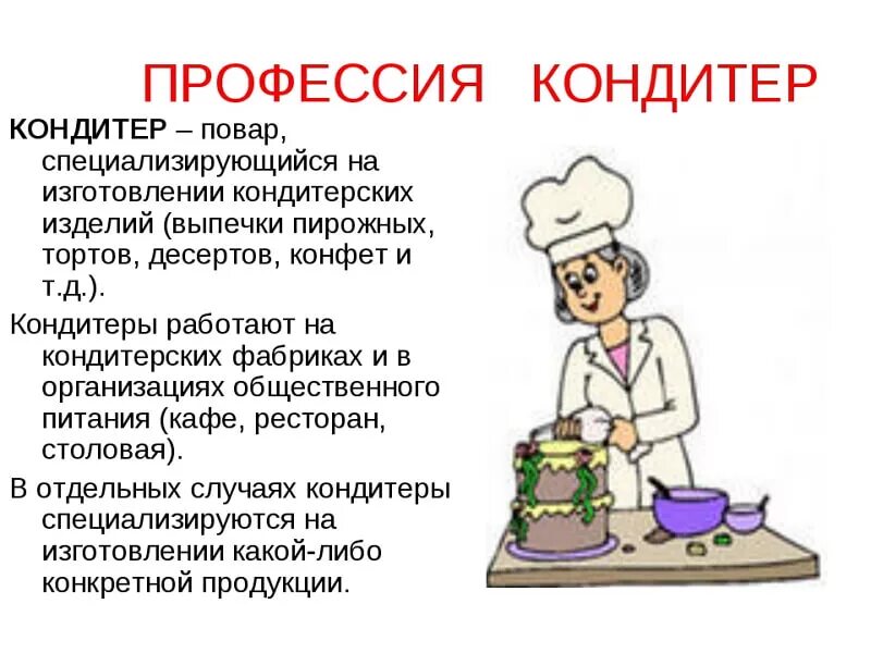Какие слова использует повар. Повар-кондитер профессия описание. профессия повар кондитер. профессия кондитер описание. профессия кондитер для детей.