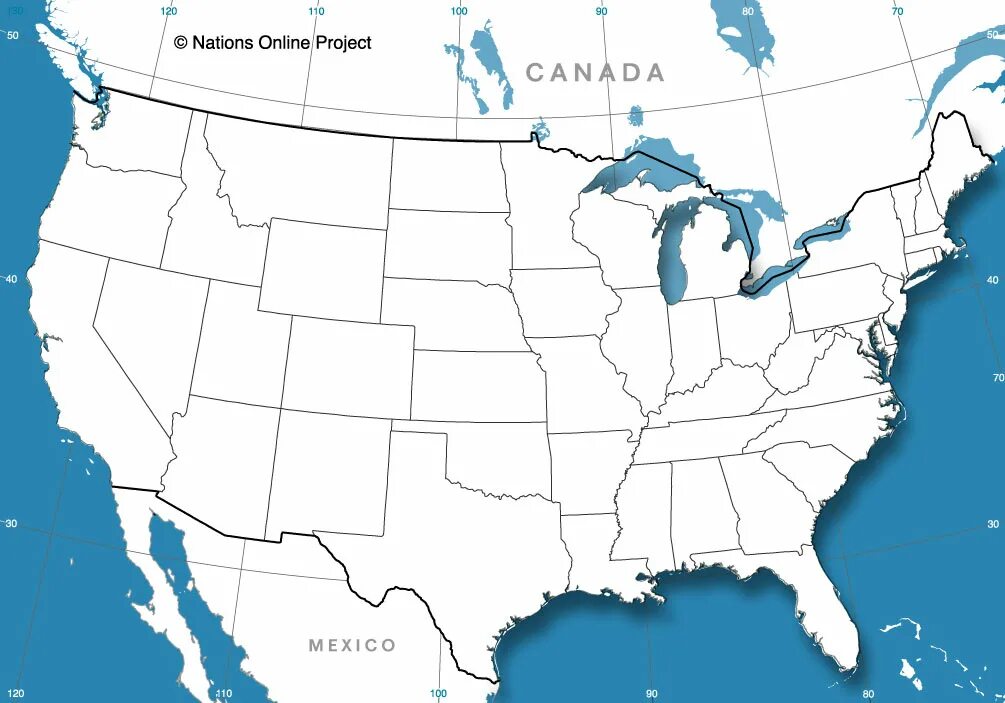 Государственные границы северной америки. Контурная карта Штатов США. Соединенные штаты Америки на контурной карте штаты. Контурная карта Соединенные штаты Америки 11. Границы США на контурной карте.