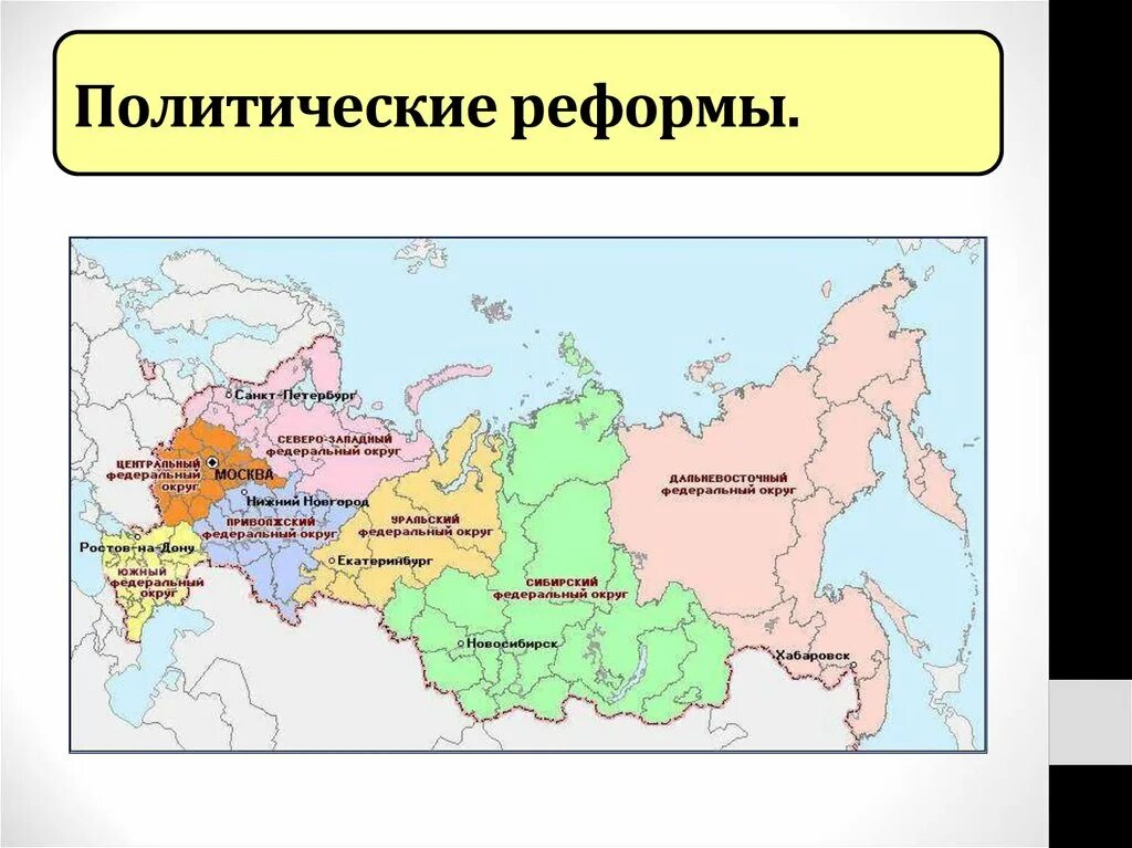 Год начала 21 века в россии. Политические реформы России в начале 21 века. Административная реформа в России. Россия в начале 21 века. Политическая карта РФ административная реформа.