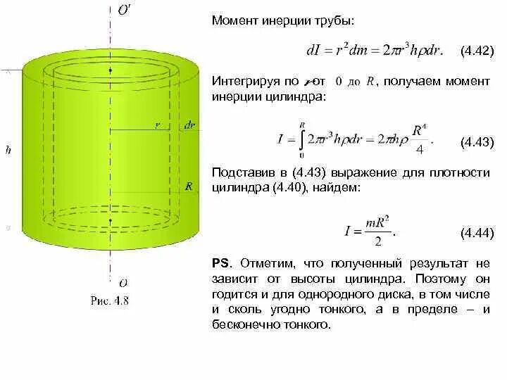 Вычисление момента инерции цилиндра. Вычисление момента инерции цилиндра