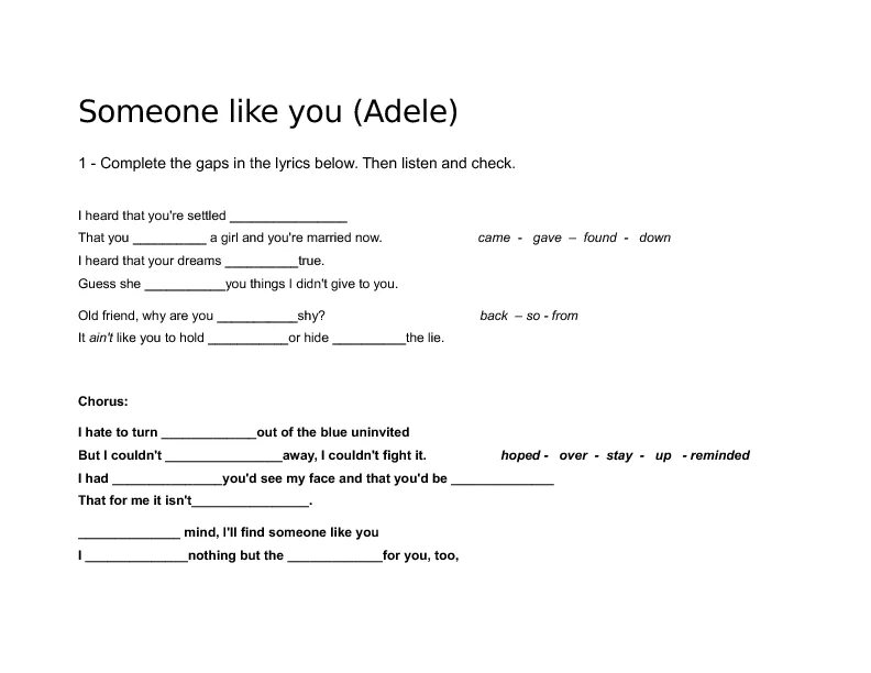 Find someone like. Conditionals in Songs Worksheet. Third conditional Song Worksheets. Conditionals Songs Worksheet. Adele someone like you Worksheet.