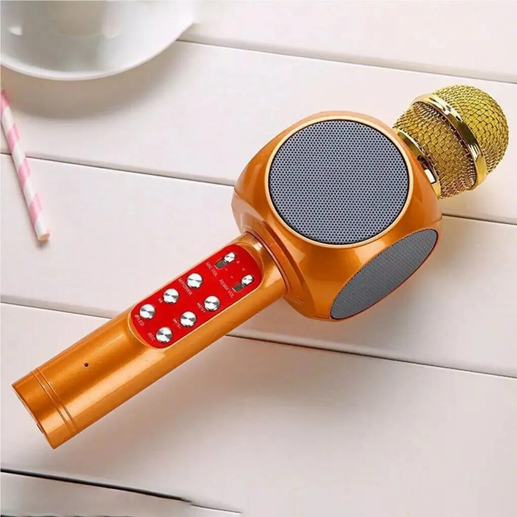 Usb колонка микрофон. Микрофон-колонка wster ws-1816. микрофон wster ws-1816, золотой. беспроводной микрофон ws-1816 желтый. караоке микрофон беспроводной ws-1816, золотой с подсветкой.