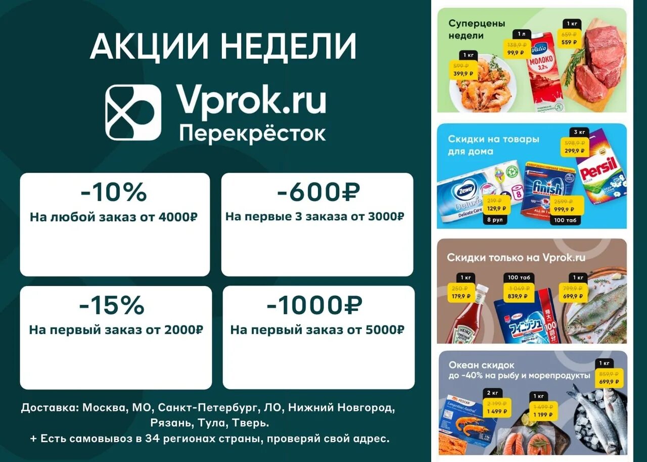 Заказать продукты в перекрестке