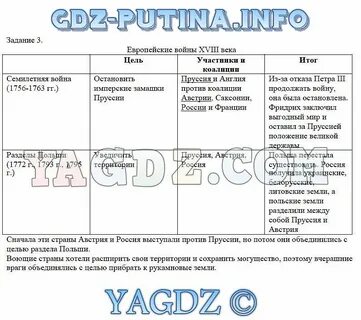 История 8 класс таблица 3