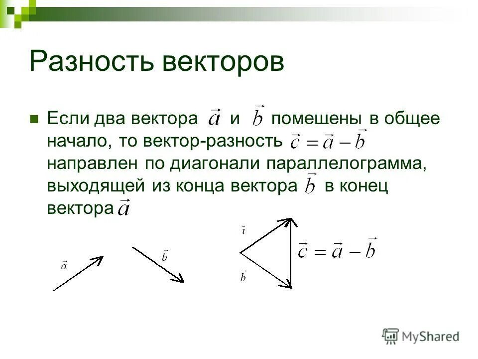 Изобразите произвольный вектор. Вычислить сумму и разность векторов. Как вычислить разность векторов. Разность векторов аналитическая геометрия формула. Как построить разность векторов.