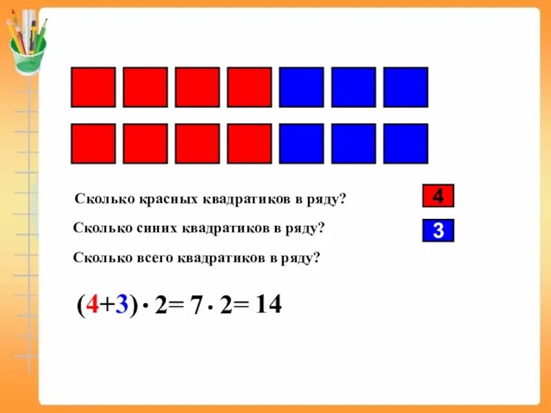 Сколько красных. Сколько синих квадратов. ряд красных квадратов. 4 квадратика в ряд. 7 квадратиков в ряд.