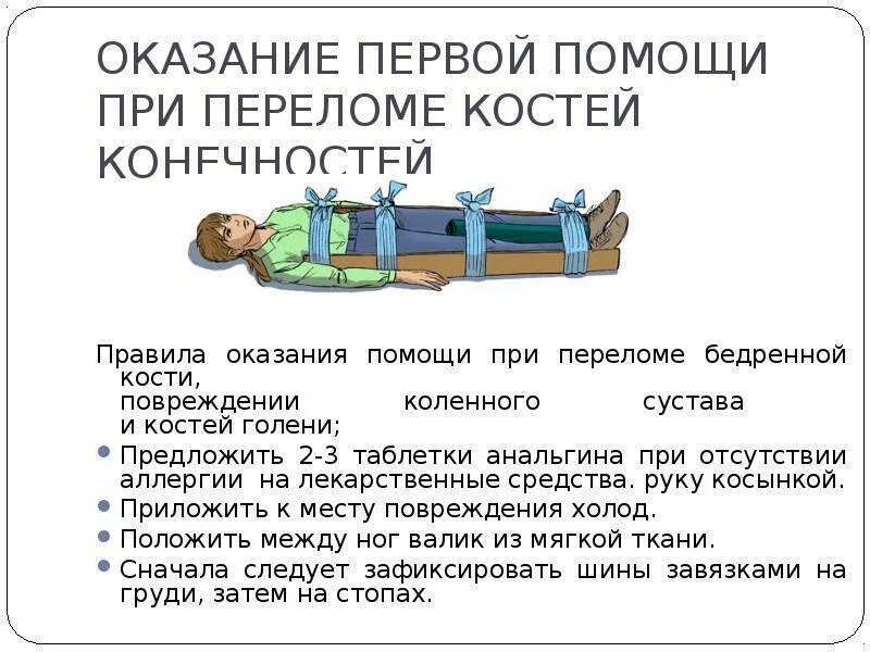 Общие правила при переломах. Порядок оказания первой помощи при переломах костей. порядок оказания первой помощи при переломах конечностей. оказание первой медицинской помощи при переломах конечностей кратко. принципы оказания первой помощи при переломе конечности.
