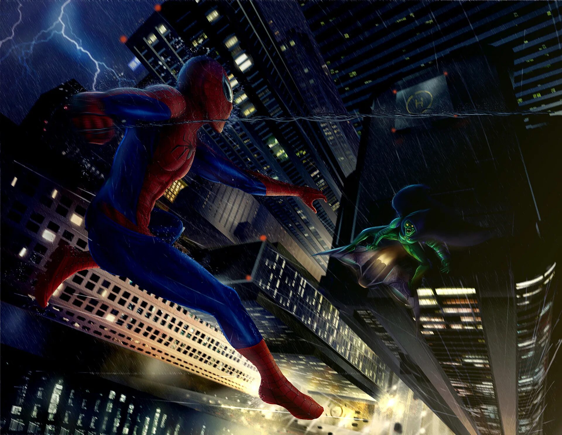 Spider man vs Goblin. Человек паук в ночном городе. Человек паук город. Ночной город человек паук.