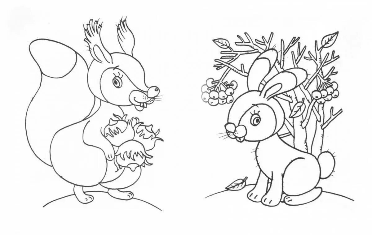 Раскраски животные для детей. Раскраски для детей 4-5 лет. Осенняя раскраска. Раскраска Лесные животные.