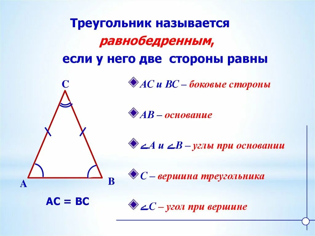 Геометрия 7 свойства равнобедренного треугольника. Равнобедренный треугольник и его свойства углы. Название углов равнобедренного треугольника. Свойства равнобедренного треугольника 7 класс.