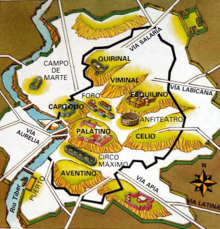 7 холмов древнего рима. Рим город на семи холмах карта. Карта древнего Рима семь холмов. 7 Холмов Рима названия. Карта города Рим в древности.