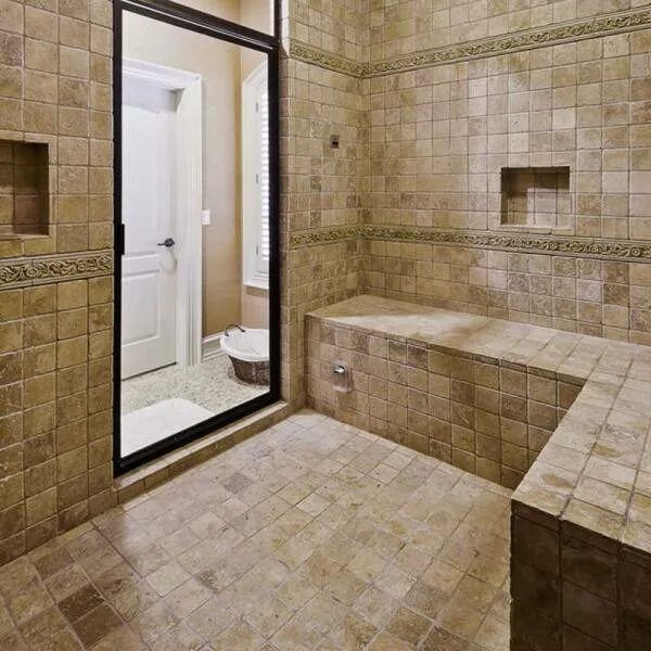 Double shower head shower Traditional bathroom designs, Bathroom design inspirat