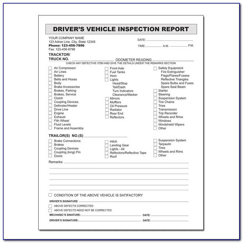 Light vehicle Inspection Report. Driver vehicle examination. Driver vehicle examination Report. Examination Report Sample.