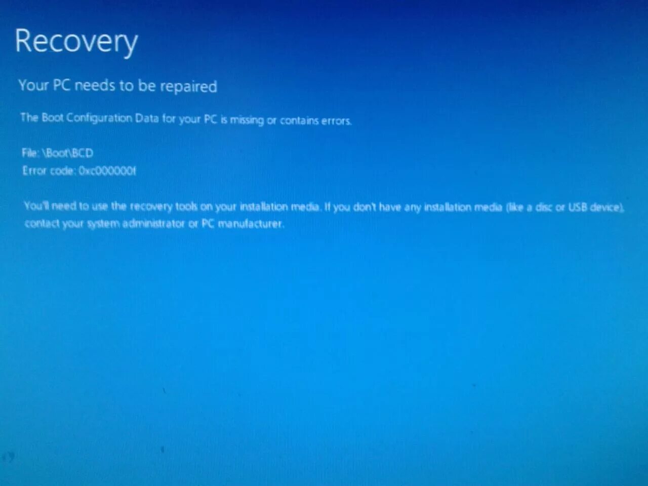 Recovery your pc needs to be