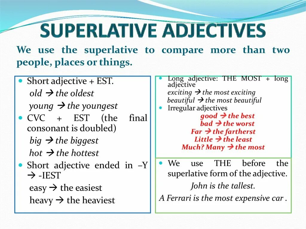 Superlative adjectives. Comparatives and Superlatives. Comparative and Superlative adjectives. Superlative правило. Long compare