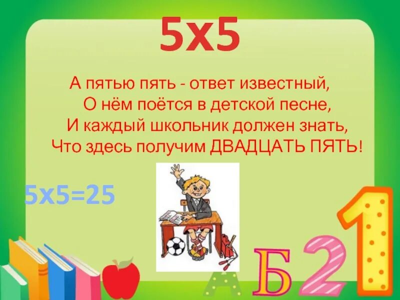 Пятью пять двадцать пять. Табл умножения в стихах на 5. Пять на пять ответ. 5 К пяти ответ. Год 5 пятерок