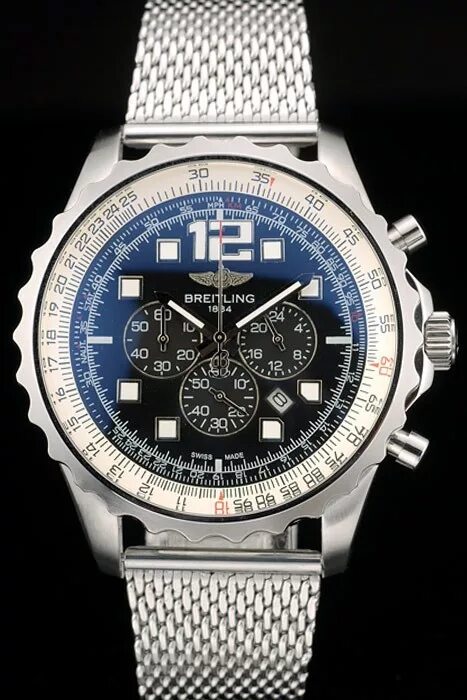 Breitling Black Stainless Steel Navitimer World Automatic A24322 Men's Wristwatc