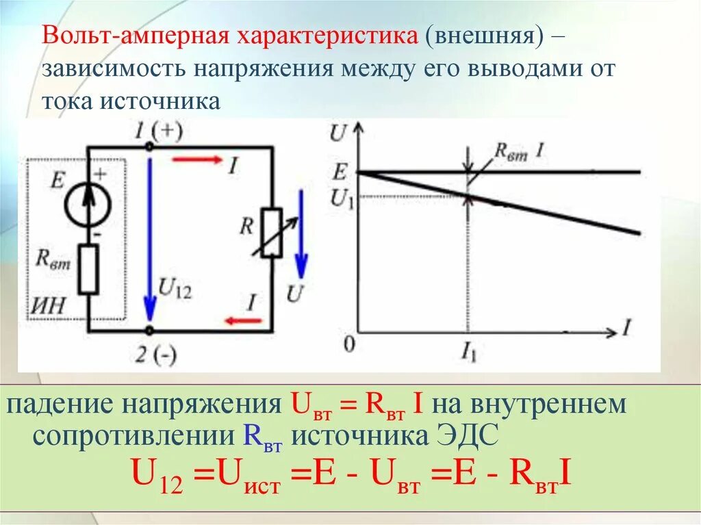 Формула цепи с внутренним сопротивлением источника. Вольт амперная характеристика источника тока и напряжения. Внутреннее сопротивление реального источника тока. Вольт амперная характеристика источника напряжения. Линейные электрические цепи постоянного тока.