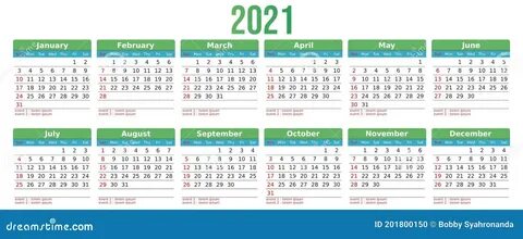 Colorful Year 2021 Calendar Vector Design Template Stock Vector.