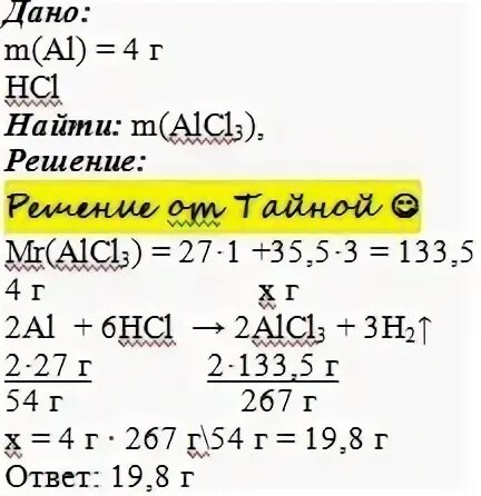 Вычислите массу хлорида алюминия