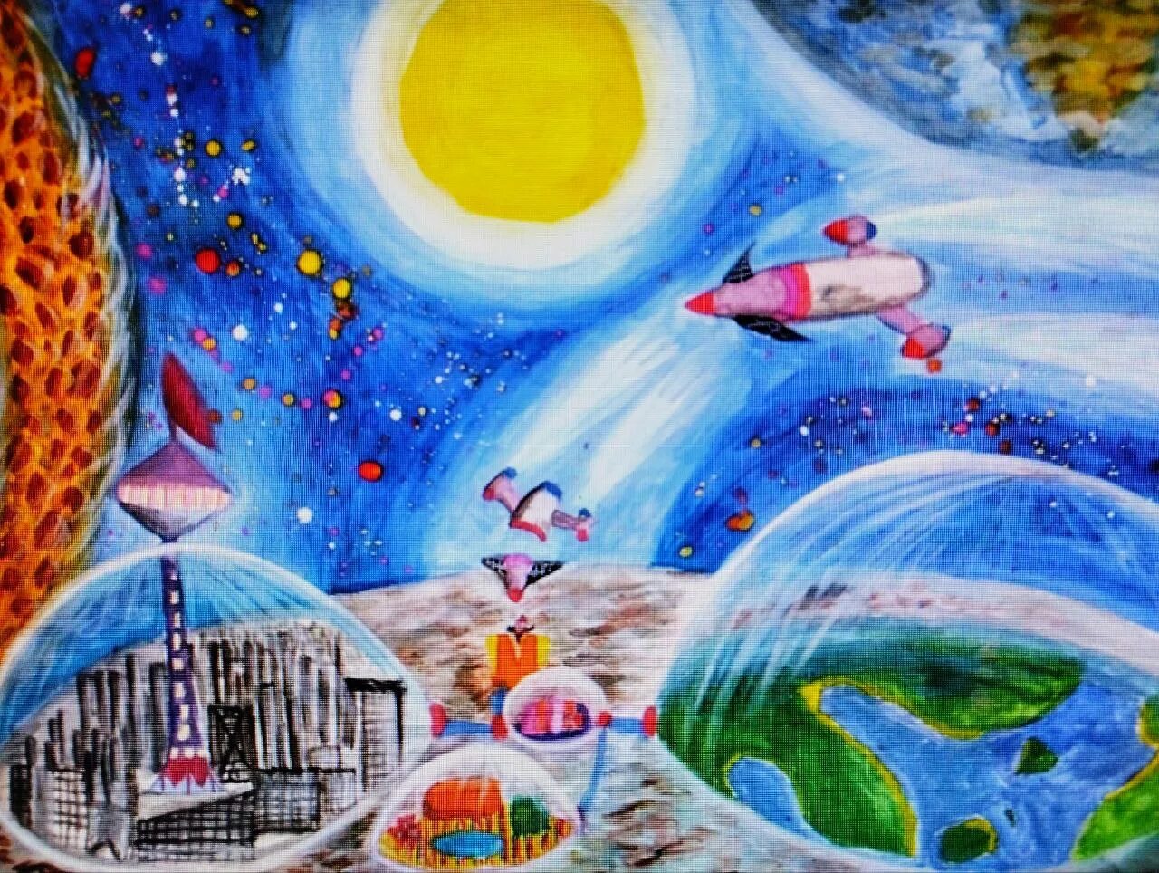 Земля будущего рисунки. Рисунок на тему космос. космос будущего глазами детей. рисунок на космическую тему. дети будущего рисунки.