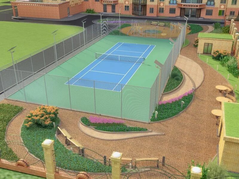 Спортивные площадки придомовой территории. Благоустройство спортивной площадки. Озеленение спортивных площадок. Обустройство спортивной площадки. Благоустройство школы.