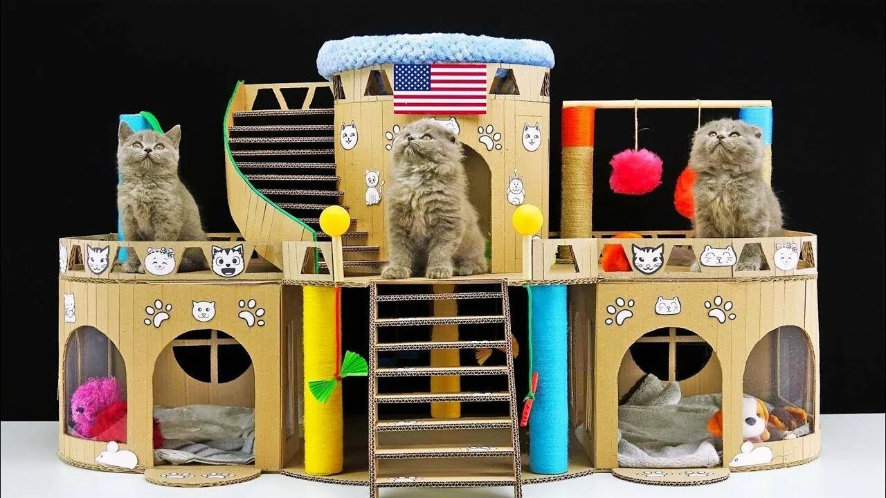 Кукольный дом трех котов. Домик для кошек Triol "Кошкин дом". Домик для кошки с котятами. Домик для кошки из картона. Двухэтажный домик для кошек.