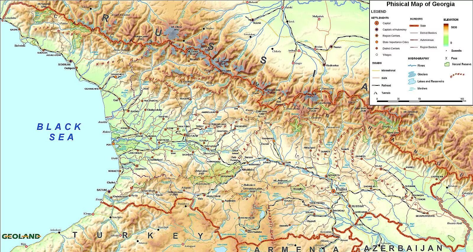 Где находится грузия. Физическая карта Грузии подробная. Грузия на физ карте. Рельеф Грузии карта. Горы Грузии на карте.