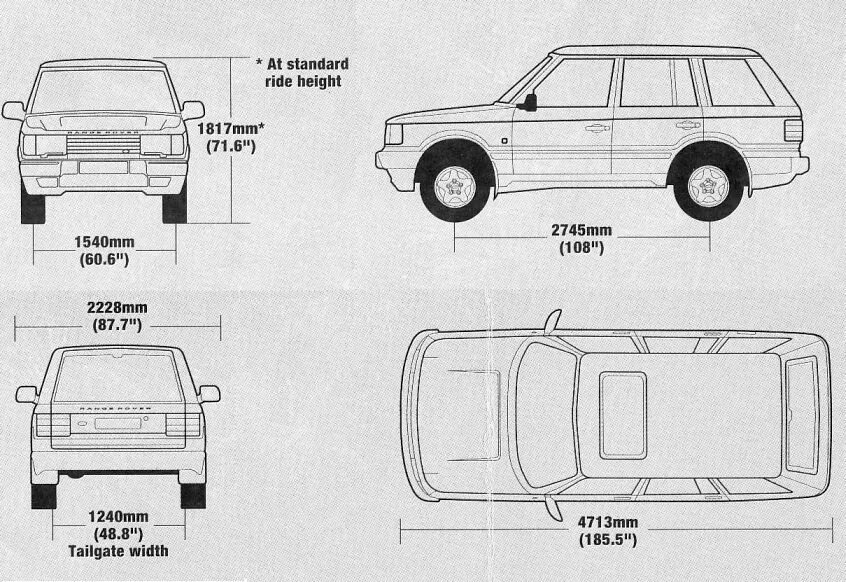 Range rover 4 габариты. Габариты ленд ровер фрилендер 2. Схема рендж ровер. Схема рендж ровер. Габариты рендж ровер вог 2008.