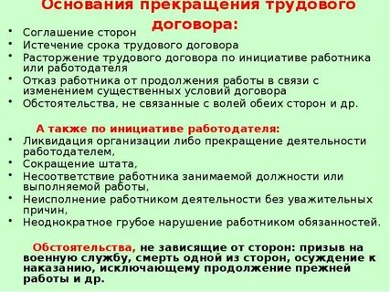 Причины расторжения договора