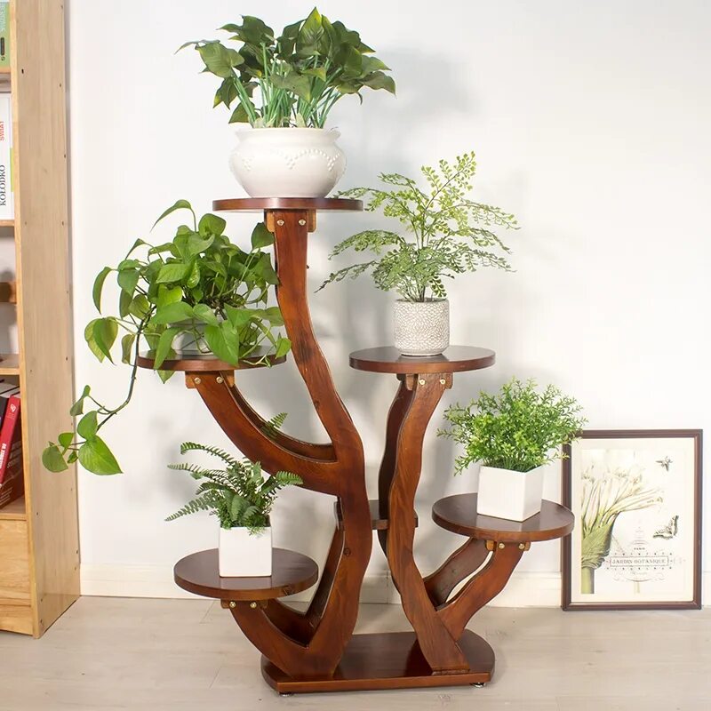 Vintage tall handmade wooden tiered plant stand flower pot - Etsy España Wooden 
