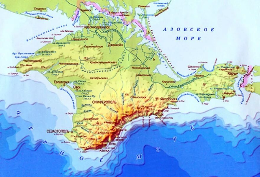 Географическая широта крымские горы. Физическая карта Крымского полуострова. Географическая карта Крыма. Крымский полуостров географическая карта. Полуостров Крым физическая карта.