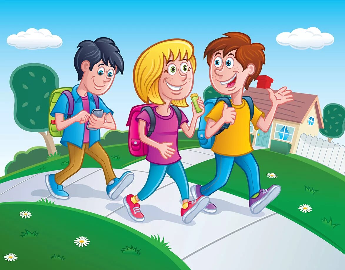 Ребята идут в школу. Ребенок гуляет с друзьями. Дети на улице иллюстрация. Прогулка детей на улице.